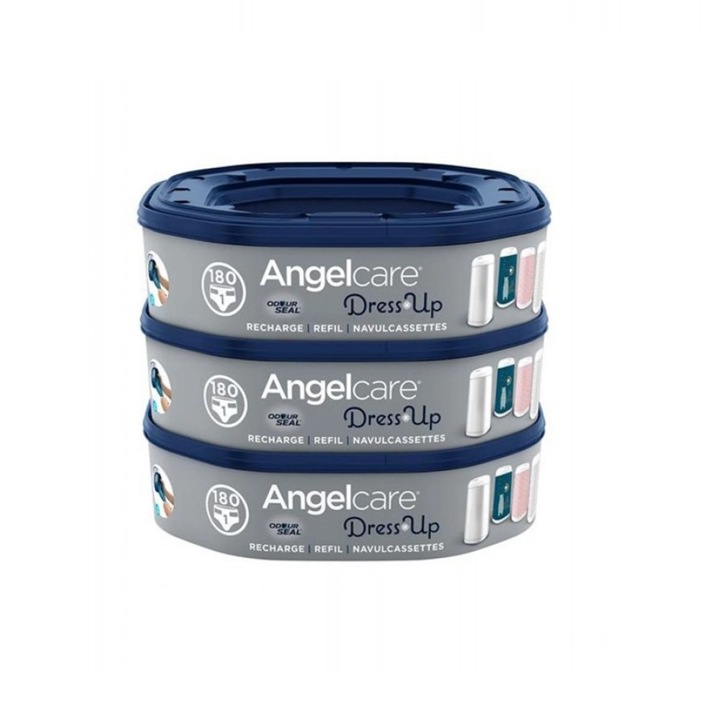 Set 3 casete de schimbare Angelcare, pentru monitorizare audio bebelusi, tehnologie Air-seal, 128 pampers, 2 marimi