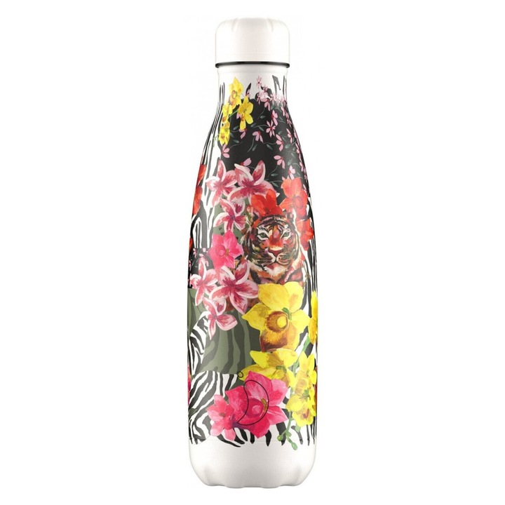Termos Chilly's Tropical Hibiscus Tigers 500ml, 24 ore rece, 12 ore cald, inox 304