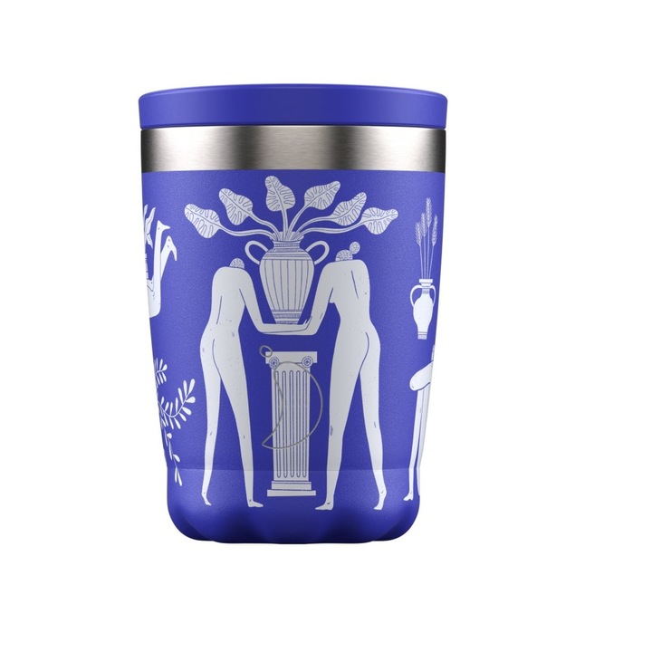 Termos Chilly's Artist Series Greek Dream, 340ml, inox, dublu perete, pentru bauturi calde si reci
