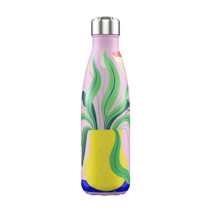 Termos Chilly's 500ml Artist Series Waggling Flowers, 24 ore rece, 12 ore cald, inox 304