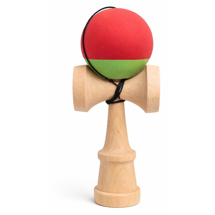 Kendama, rosu-verde, ata 80 cm, grip rubber, cupe 46-49 cm