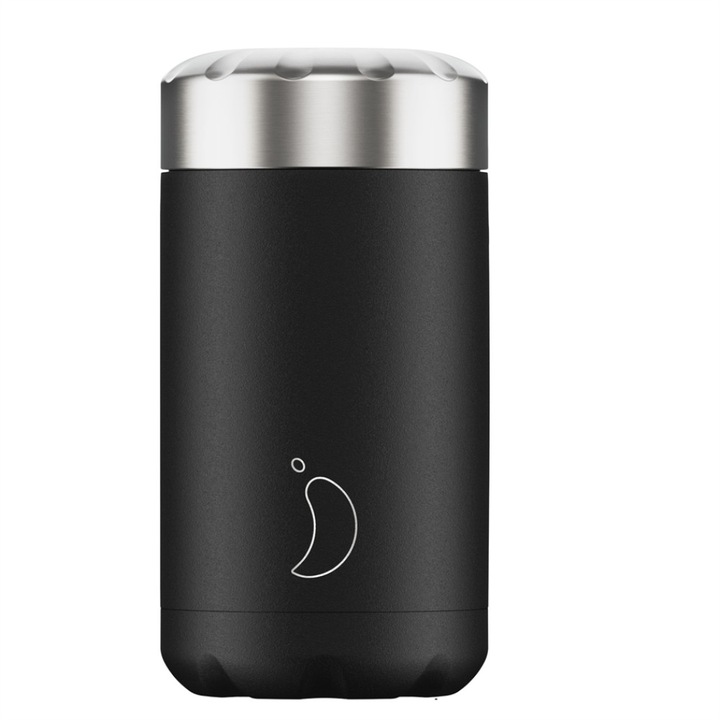 Termos alimentare Chilly's 500ml, inox, negru, pastreaza temperatura 4 ore, fara BPA