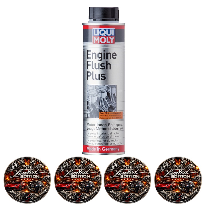 Aditiv curățare motor Liqui Moly Engine Flush Plus, 300 ml, set 4 stickere auto