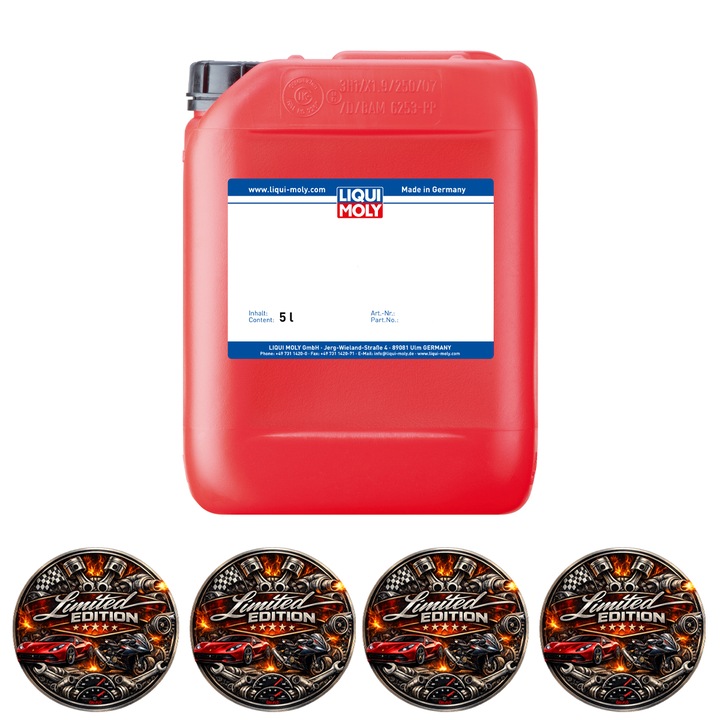 Aditiv motorină Liqui Moly Super Diesel, 5 L, curățare sistem injecție, creștere cetanică, set cu 4 stickere auto