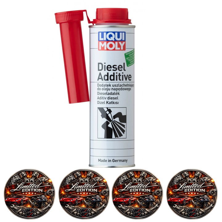 Aditiv motorină Liqui Moly Diesel Additive, 300 ml, curățare sistem injecție, putere crescută, set 4 stickere auto