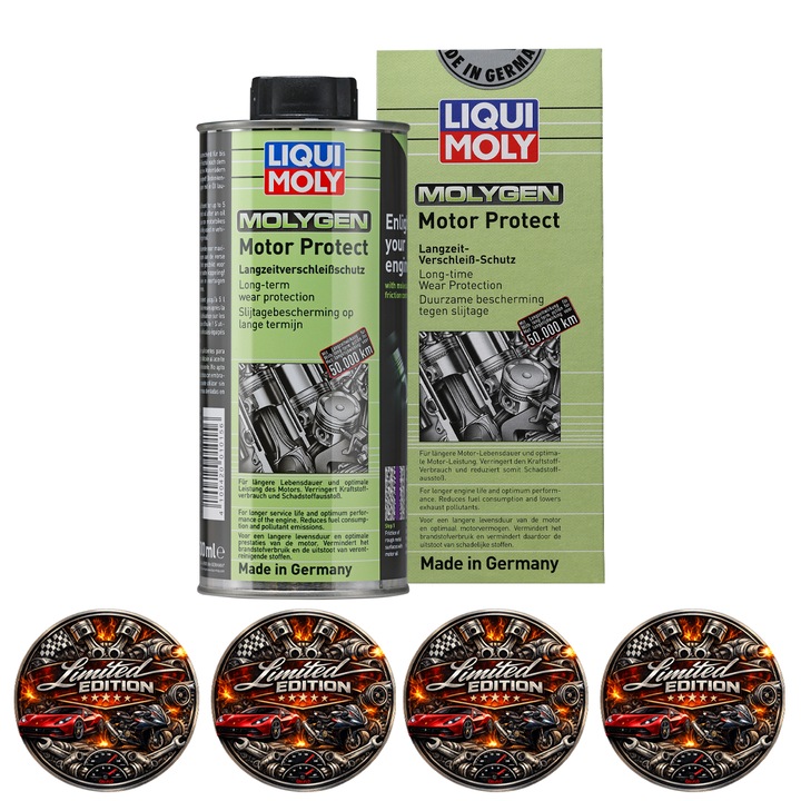 Aditiv ulei motor Liqui Moly Molygen Motor Protect, protectie uzura 50.000 km, reducere consum combustibil, 500ml, set 4 Stickere auto