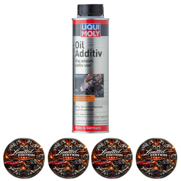 Aditiv ulei motor Liqui Moly MoS2, 500 ml, protecție motor, reducere frecare, set 4 stickere auto