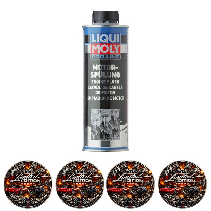 Solutie curatare motor Liqui Moly Pro-Line Engine Flush, 500ml, galben-maro, set 4x stickere auto