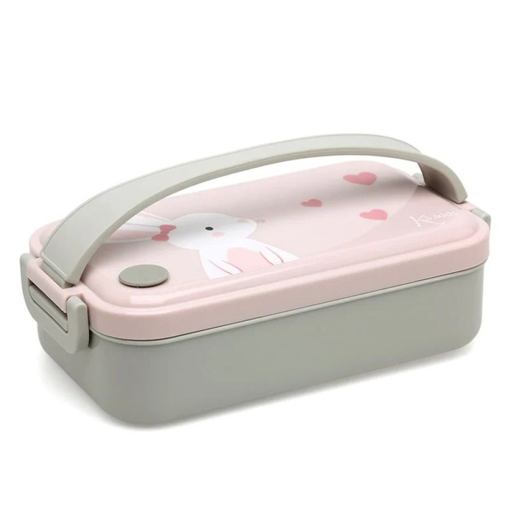Recipient pentru mancare Kiokids Lovely Bunny 550ml, inox, 19x11x6cm