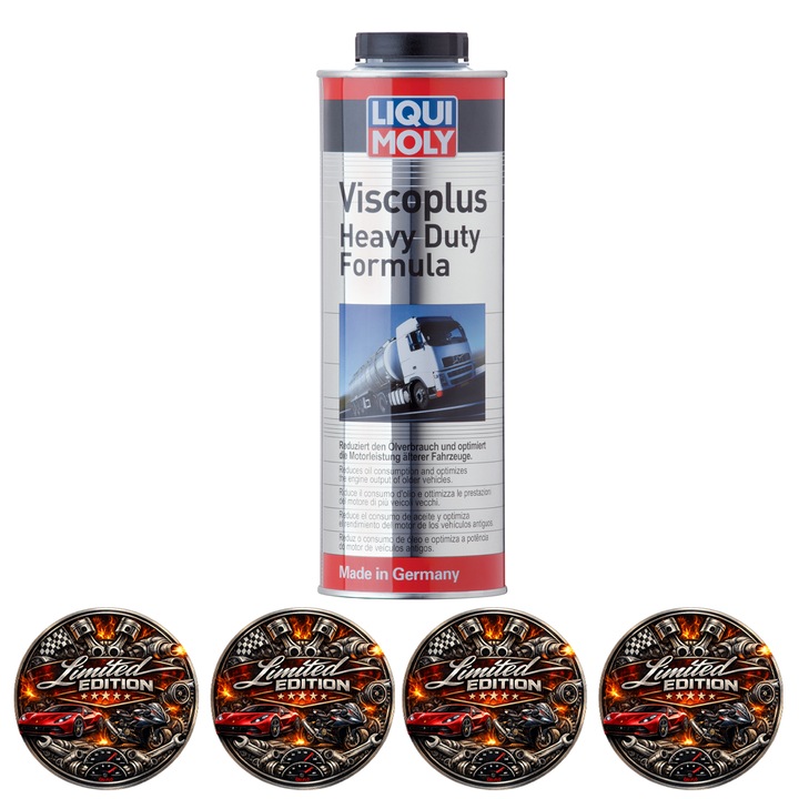 Aditiv ulei motor Liqui Moly Viscoplus Heavy Duty, 1 L, portocaliu transparent, set 4 stickere auto