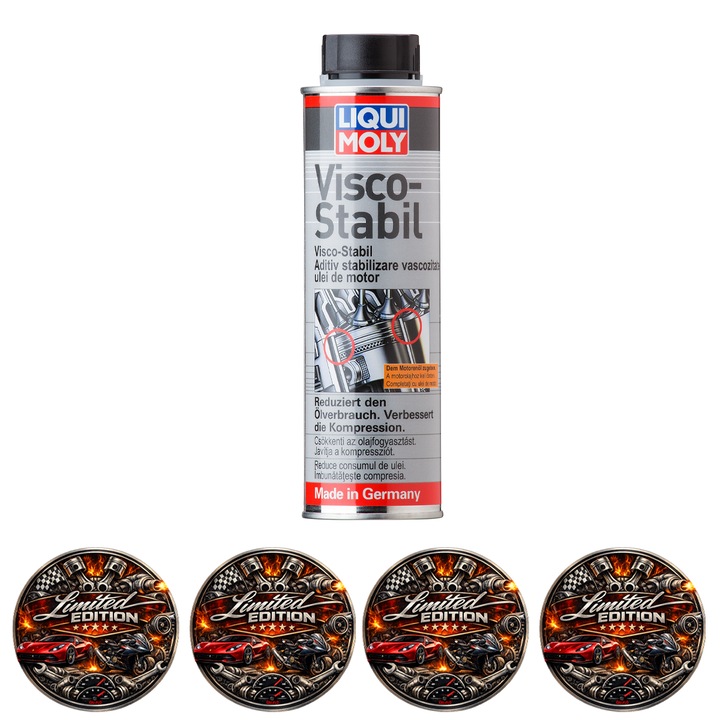Aditiv ulei motor Liqui Moly Visco Stabil 300ml, stabilizare vascozitate, set 4x Stickere auto