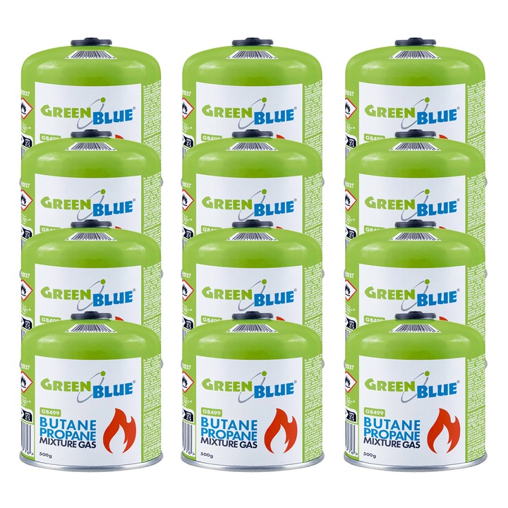 Set 12 cartușe de gaz 500g GreenBlue, butan-propan, 7/16''