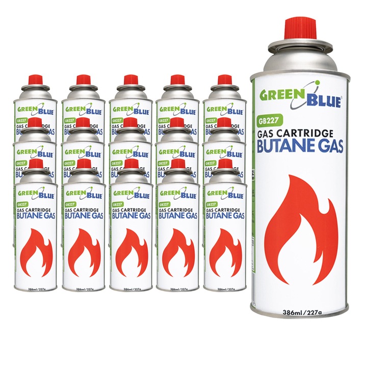Set 16 cartușe de gaz GreenBlue 227g, butan, interval funcționare -10C/+40C