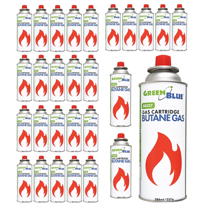 Cartușe de gaz, GreenBlue, set de 28 bucăți, 227 g, butan, interval de funcționare -10C la +40C