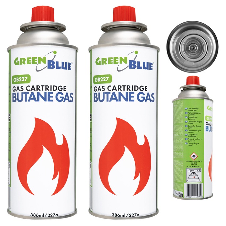 Set 2 cartușe de gaz GreenBlue 227 g, butan, interval de funcționare -10C la +40C