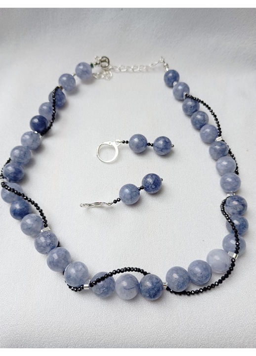 Set bijuterii Angelit, hematit placat cu argint, cubic zirconiu negru, 12mm, 39x3cm