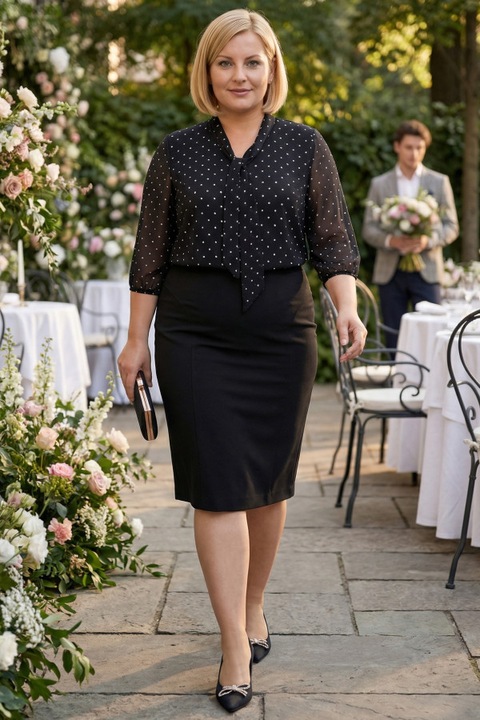 Bluza neagra cu buline albe si cravata