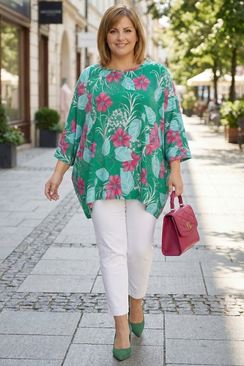 Tunica verde cu model floral roz