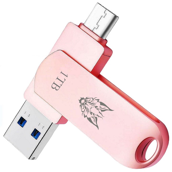 Memorie USB 1TB, dual USB-C si USB 3.0, roz, 65x19x9mm