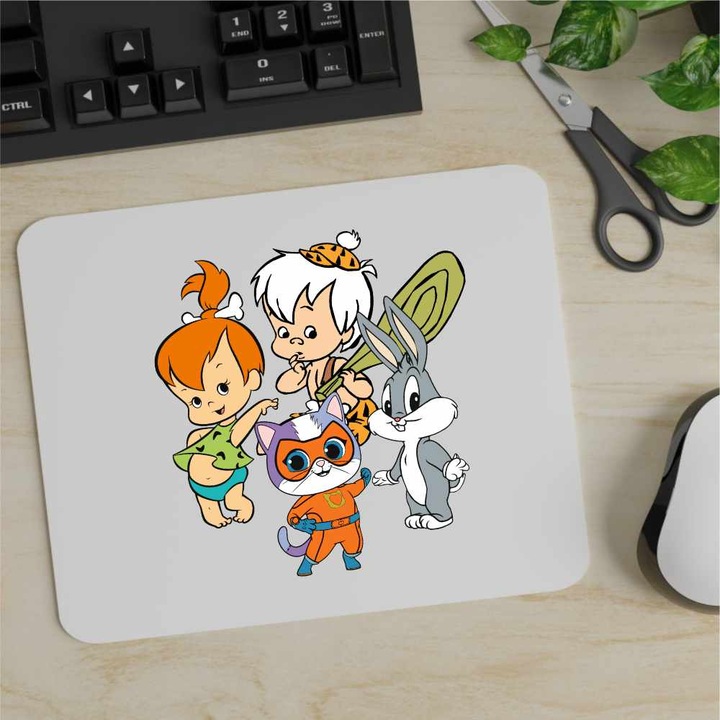 Gaming egérpad Familia Flintstone Pebbles Bamm Bamm Super Pisicute Bugs Bunny Bebelusi, 21x19cm
