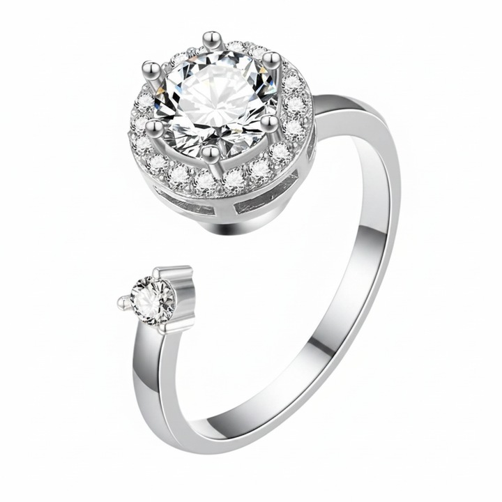 Inel de logodna Leccik® din argint pur 925, cu un moissanit stralucitor, design ajustabil, decorat cu cristale de zirconiu cubic, bijuterie eleganta pentru femei, argintiu