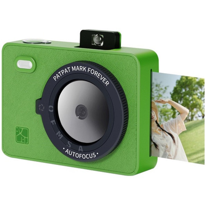Aparat Foto Instant Color VALA® V5, 5 efecte de printare color (printare in 3 timpi), Oglinda selfie incorporata, 10 hartii printare incluse (53x85 mm), Cablu Incarcare USB-C, Verde