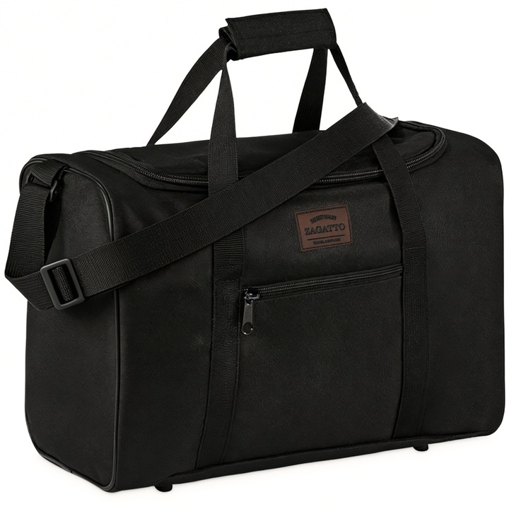 Geanta de voiaj, Zagatto® ZG1137, Bagaj de mana avion 40x20x25 cm Wizz Air & Ryanair, Codura Impermeabila, Usoara 400g, Picioare de protectie, Fixare troler, Negru
