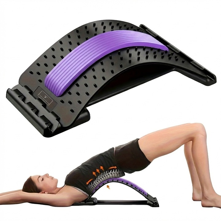 Suport Lombar si Intinzator, Masaj Spate, Picioare, Maini, Corector de Postura, Aparat Multifunctional cu 3 Trepte pentru Relaxare si Dureri de Coloana, Dimensiune Reglabila, Amelioreaza Stresul Muscular, TrendiShop®, Mov