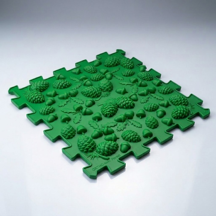 Ортопедична постелка FONIX, модел Жълъди, 26x26см, смесени текстури, зелен