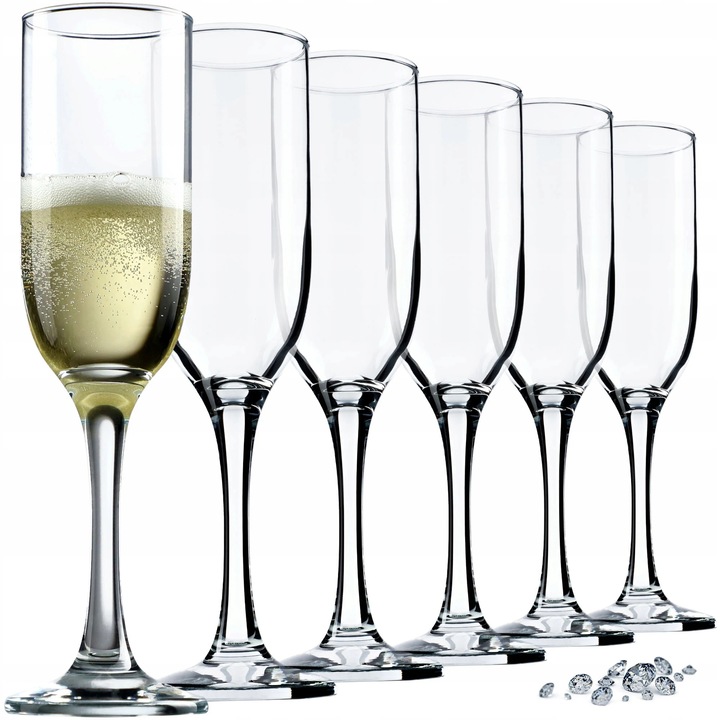 6 darab pezsgőspohár készlet, átlátszó, 210 ml, karcálló