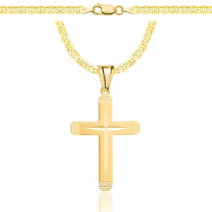 Lant de aur pentru barbati cu cruciulita, placat cu aur de 925/585, set de bijuterii pentru barbati, latime 3, 5 mm, lungime 60cm