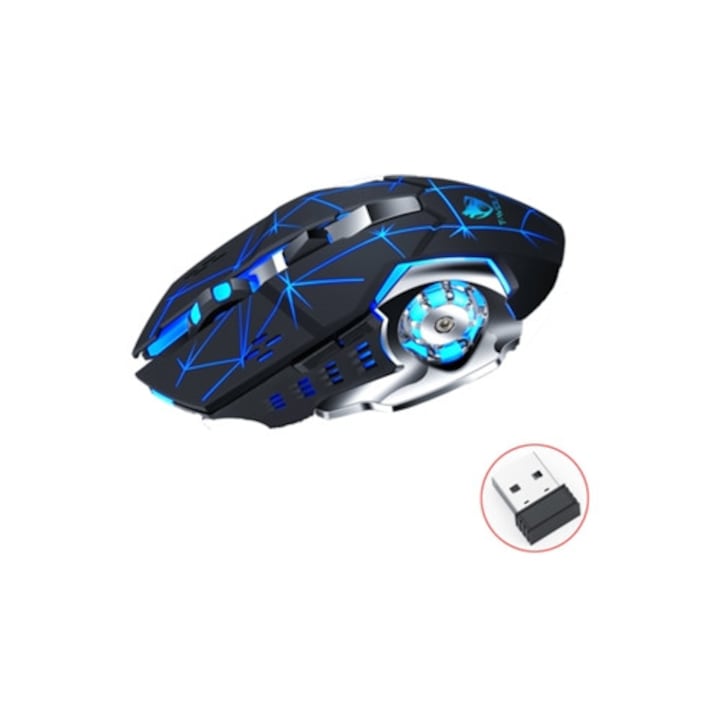 Vezeték nélküli egér, gamer, 2.4GHz, halk, újratölthető, színes világítás
