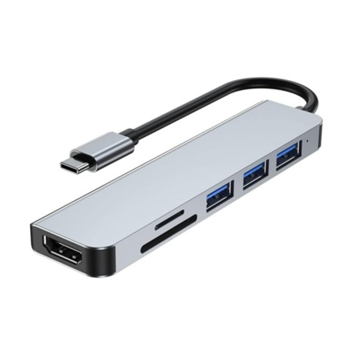 Hub USB By-2010N3, USB 3.0 elosztó, szürke
