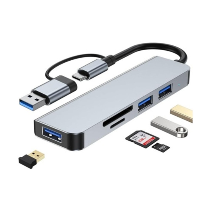 USB 3.0 Hub 2103Tu, hosszabbító, szürke