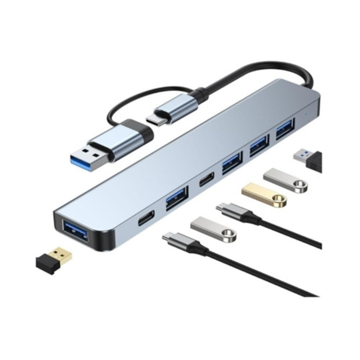 USB 3.0 elosztó 2217Tu, hosszabbító, szürke