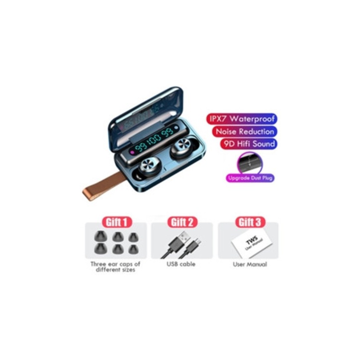 F9-10 vezeték nélküli fülhallgató, Bluetooth, érintésvezérlés, sport, basszus, zsinórral