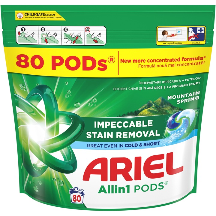 Ariel Allin1 PODS Mountain Spring kapszulás mosószer, 80 mosáshoz