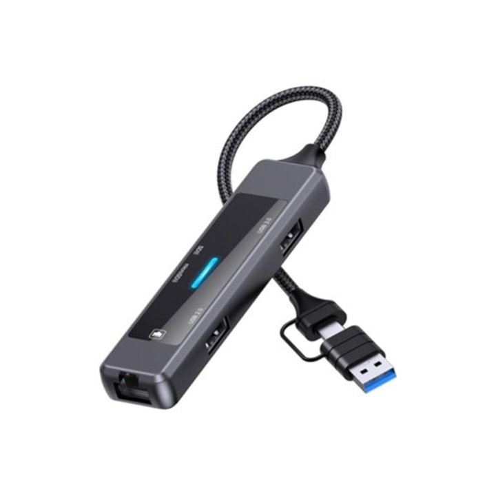 USB 3.0 хъб към Ethernet 5-в-1, Gigabit Rj45 порт, мрежов адаптер Type-C