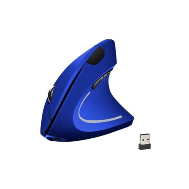 Mouse vertical optic 2.4G, 800/1200/1600 DPI, 6 butoane, albastru