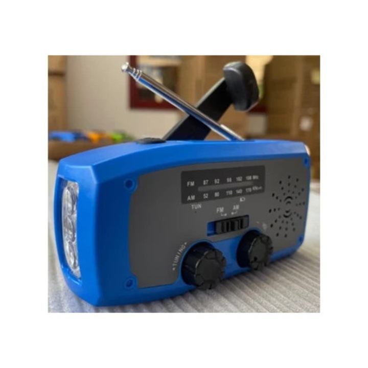 Слънчево радио FM/AM/WB/NOAA с манивела и SOS функция, синьо