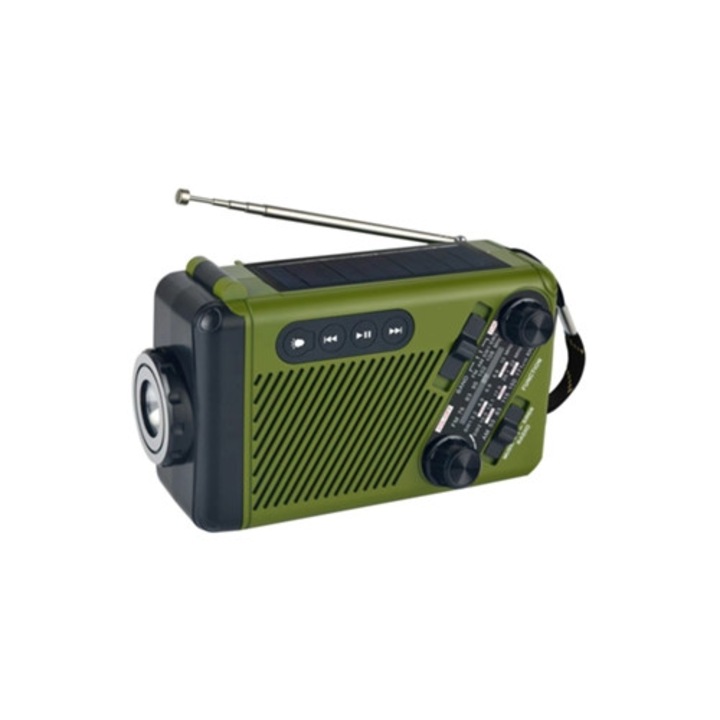 Аварийно соларно радио с манивела AM/FM, зелено