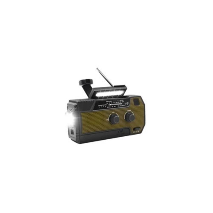 Соларно радио 4000mAh AM/FM, аварийна лампа за четене с манивела, армейско зелено