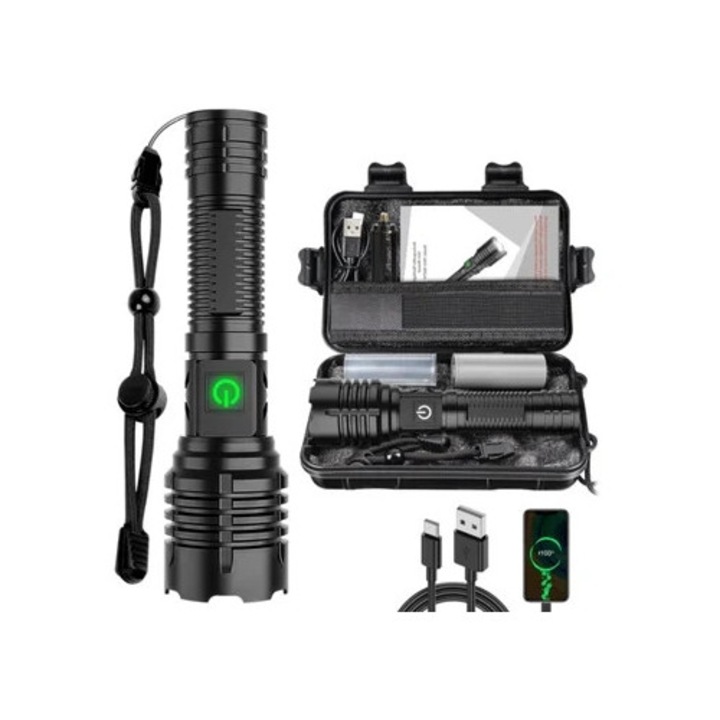 Lanterna 10000 Lumeni Xhp70 Zoomabil 5 Moduri, pentru Camping