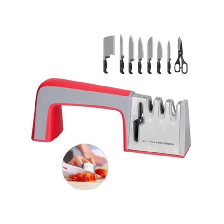 4 az 1-ben késélező, 3 fokozatú, piros, hordozható