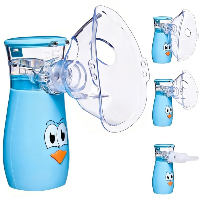 Inhalator portabil silentios pentru adulti si copii, reincarcabil prin USB, cu 2 masti si 1 piesa bucala (albastru inchis)