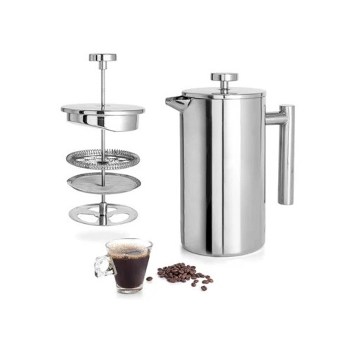 Cafetiere din otel inoxidabil, 1000ml, izolatie cu perete dublu, set