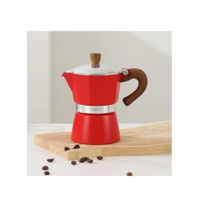 Cafetiere din aluminiu, 150ml, rosie, cu un singur ventil