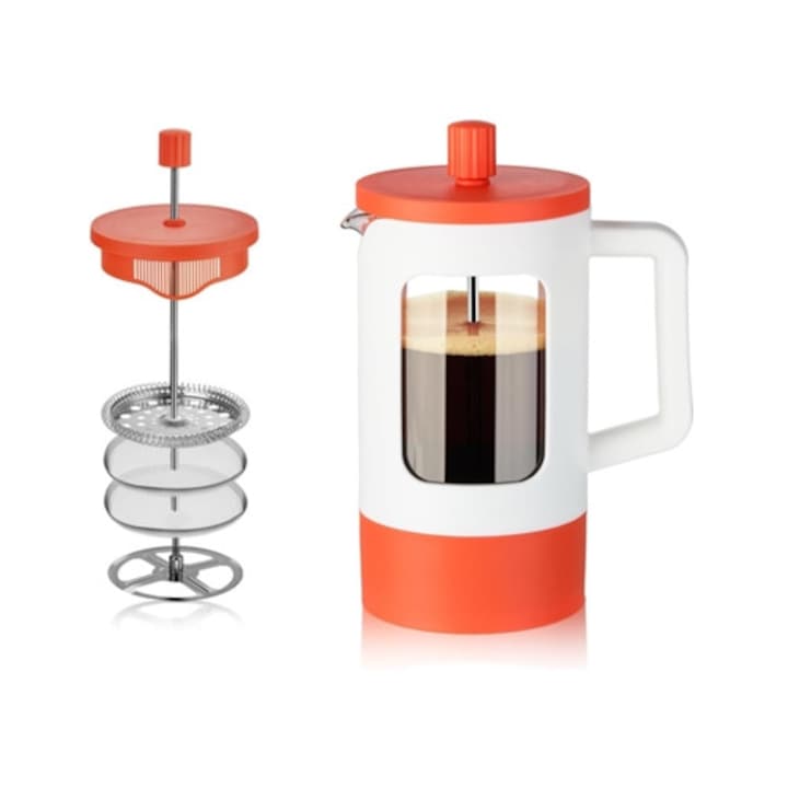 Cafetiere French Press, sticla borosilicata rezistenta la caldura, portocalie si alba, 600ml