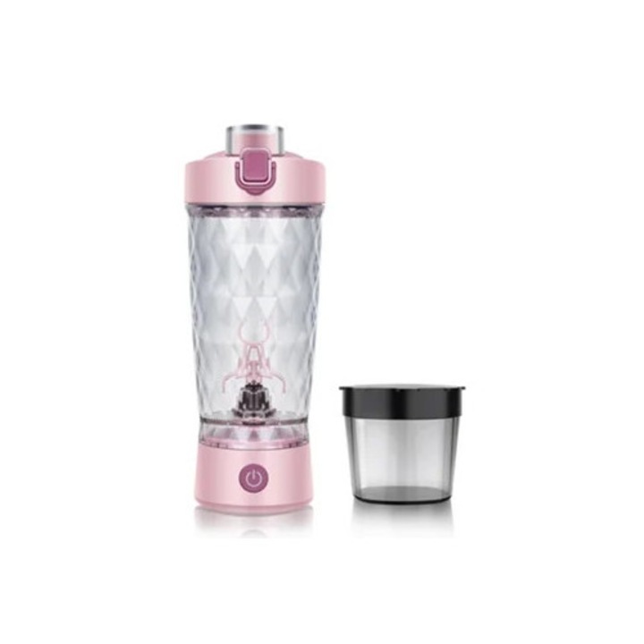 Storcator fructe electric 600ml, roz, cu agitare automata si recipient praf