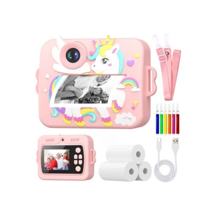 Camera digitala instantanee pentru adolescenti, 2.4 inch, roz